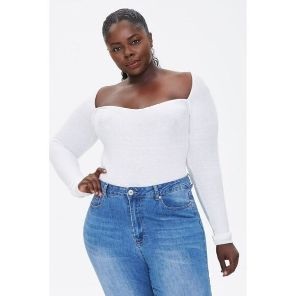 Forever 21+ Ribbed Sweater-Knit Bodysuit Sz 3X Cream - Picture 1 of 2